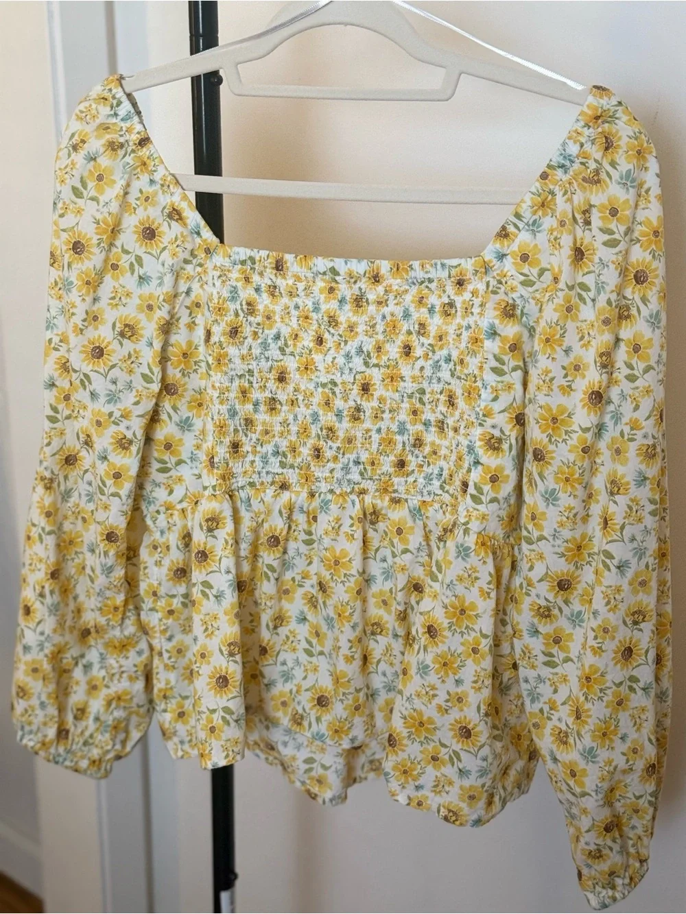 Old Navy Yellow Floral Smocked Peplum Blouse Size L